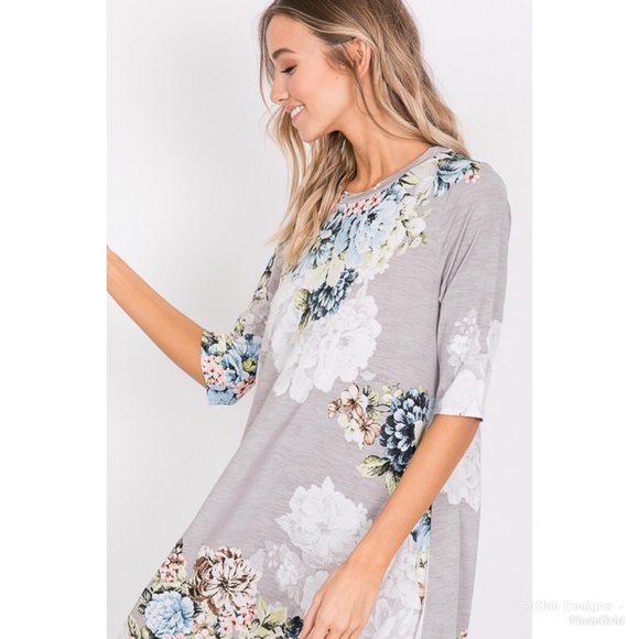 🛍 1HR SALE Heather Gray Floral Swing 👗 Dress! - Picture 7 of 8